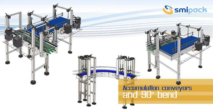 Accumulation conveyors and 90° bend